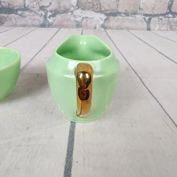Vintage 1940s Biltons Open  Sugar and Creamer Set England Pistachio Green Gold - Picture 11 of 16